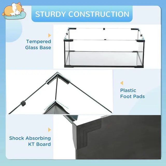Alt view image 5 of 7 - PawHut Large Hamster Cage Deep Tempered Glass Bottom 30"x19"x21.5" Black | 3 Tiers Hamster Tank, Running Wheel, Hut, Water Bottle, Dish, Rat Cage for Syrian, Dwarf, Gerbils, Mouse