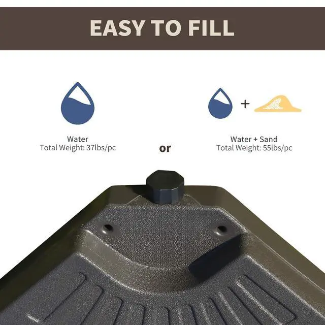 Alt view image 5 of 7 - 4 Pieces Cantilever Patio Umbrella Base Fan Shaped Weight Coffee | Built-In Handles, Rugged Material, 148 lbs Water, 220 lbs Water and Sand