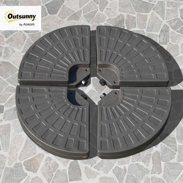 Alt view image 2 of 7 - 4 Pieces Cantilever Patio Umbrella Base Fan Shaped Weight Coffee | Built-In Handles, Rugged Material, 148 lbs Water, 220 lbs Water and Sand