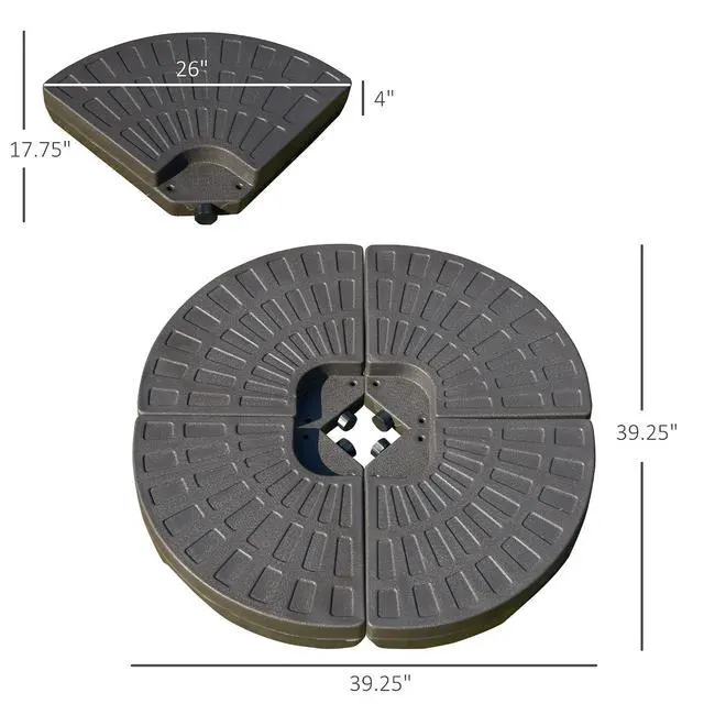 Alt view image 7 of 7 - 4 Pieces Cantilever Patio Umbrella Base Fan Shaped Weight Coffee | Built-In Handles, Rugged Material, 148 lbs Water, 220 lbs Water and Sand