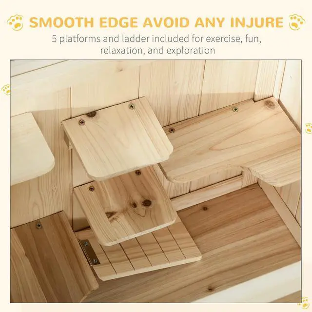 Alt view image 3 of 7 - PawHut 3-Tier Wooden Hamster Cage Mice and Rat Cage Small Animals Hutch with Openable Top, Front Door, Storage Shelf, Natural Wood | Small Animals Hutch, Openable Top, Storage Shelf