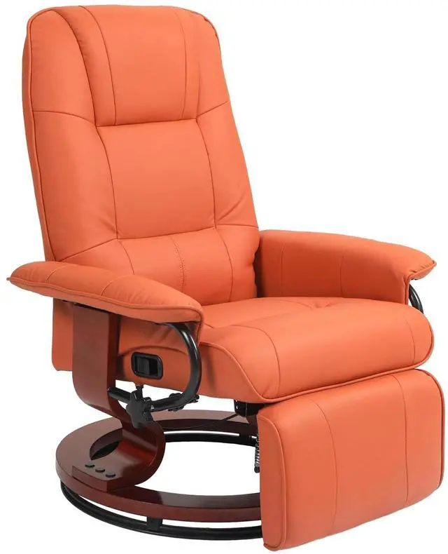 Main image of Swivel Recliner Chair, Air Leather Reclining Armchair, Orange | with Retractable Footrest, Wood Base, Adjustable High Back, for Small Spaces, Living Room, RV, Bedroom