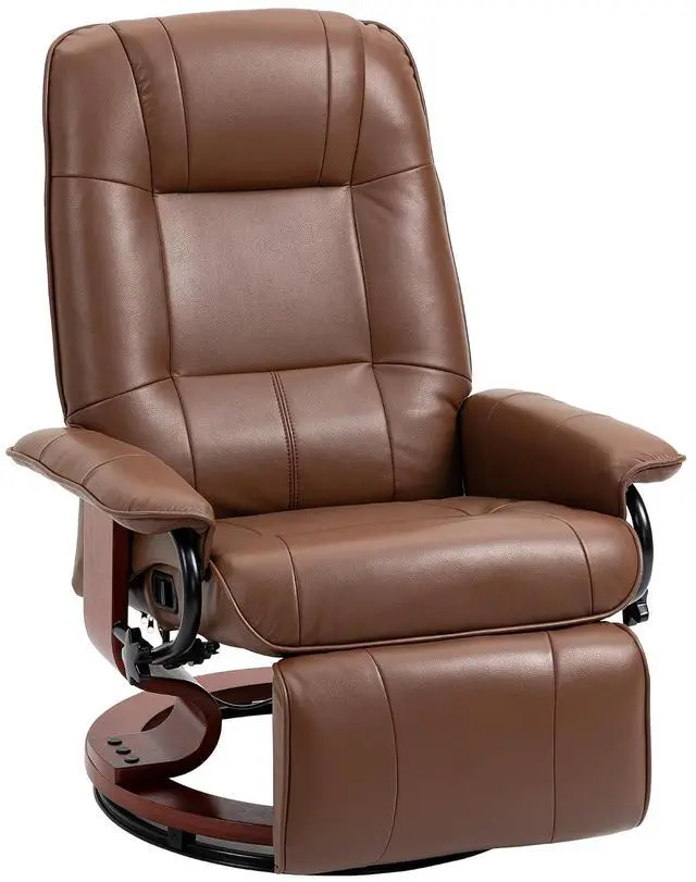 Main image of Swivel Recliner Chair, Air Leather Reclining Armchair, Brown | with Retractable Footrest, Wood Base, Adjustable High Back, for Small Spaces, Living Room, RV, Bedroom
