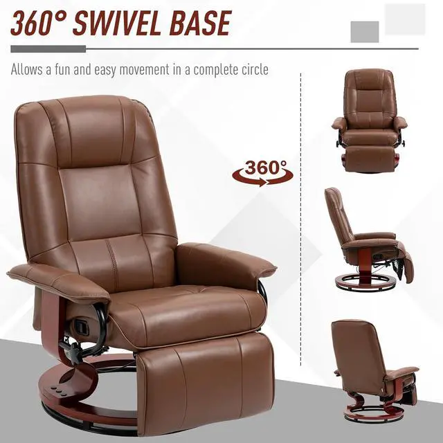 Alt view image 5 of 7 - Swivel Recliner Chair, Air Leather Reclining Armchair, Brown | with Retractable Footrest, Wood Base, Adjustable High Back, for Small Spaces, Living Room, RV, Bedroom