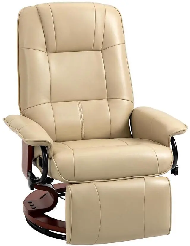 Main image of Swivel Recliner Chair, Air Leather Reclining Armchair, Cream White | with Retractable Footrest, Wood Base, Adjustable High Back, for Small Spaces, Living Room, RV, Bedroom