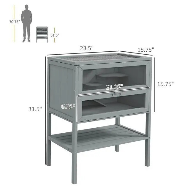 Alt view image 7 of 7 - PawHut 3-Tier Wooden Hamster Cage Mice and Rat Cage Gray | Small Animals Hutch, Openable Top, Storage Shelf