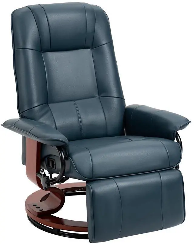 Main image of Swivel Recliner Chair, Air Leather Reclining Armchair, Blue | with Retractable Footrest, Wood Base, Adjustable High Back, for Small Spaces, Living Room, RV, Bedroom