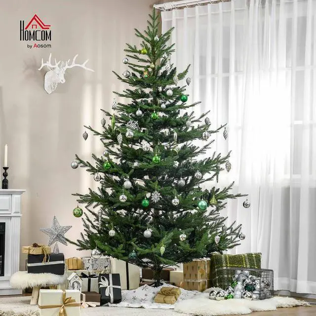 Alt view image 2 of 7 - 7.5 Foot Artificial Christmas Tree, Nordic Pine, Green | Hinged Xmas Tree, 1218 Realistic Branches, Wide Steel Base, Auto Open