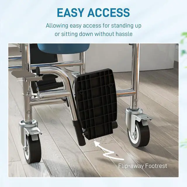 Alt view image 6 of 7 - Shower Chair with Wheels 4 in 1 for Seniors Adults Injured Gray | Bedside Commode Wheelchair, Seat Backrest Arms, Shower Commode Chair, for Disabled