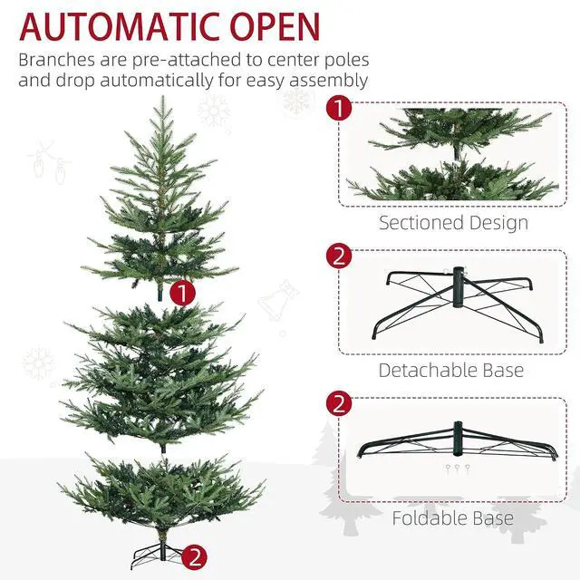 Alt view image 5 of 7 - 7.5 Foot Artificial Christmas Tree, Nordic Pine, Green | Hinged Xmas Tree, 1218 Realistic Branches, Wide Steel Base, Auto Open