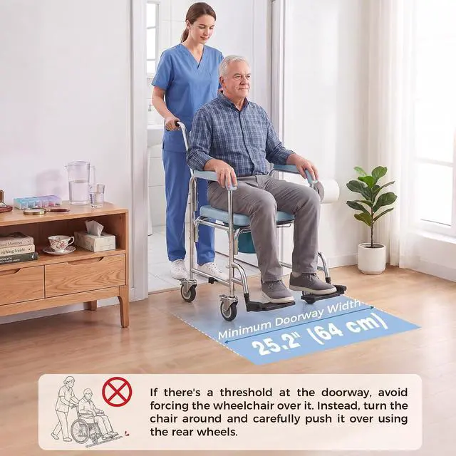 Alt view image 7 of 7 - Shower Chair with Wheels 4 in 1 for Seniors Adults Injured Gray | Bedside Commode Wheelchair, Seat Backrest Arms, Shower Commode Chair, for Disabled