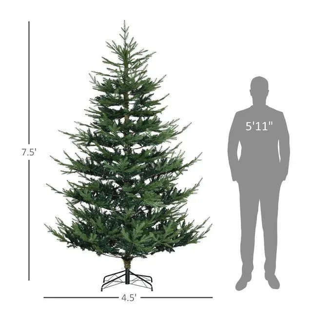 Alt view image 7 of 7 - 7.5 Foot Artificial Christmas Tree, Nordic Pine, Green | Hinged Xmas Tree, 1218 Realistic Branches, Wide Steel Base, Auto Open