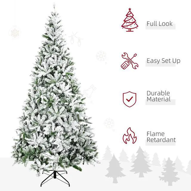 Alt view image 3 of 7 - 9' Tall Unlit Snow Flocked Pine Artificial Christmas Tree Green | Realistic Branches