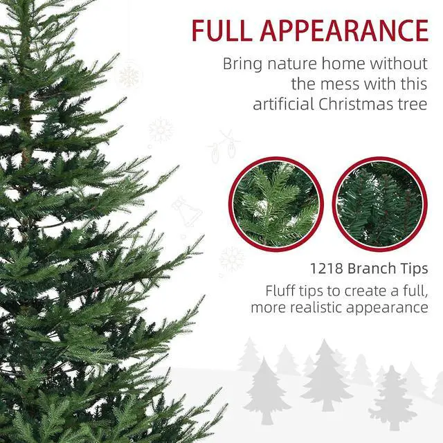 Alt view image 4 of 7 - 7.5 Foot Artificial Christmas Tree, Nordic Pine, Green | Hinged Xmas Tree, 1218 Realistic Branches, Wide Steel Base, Auto Open