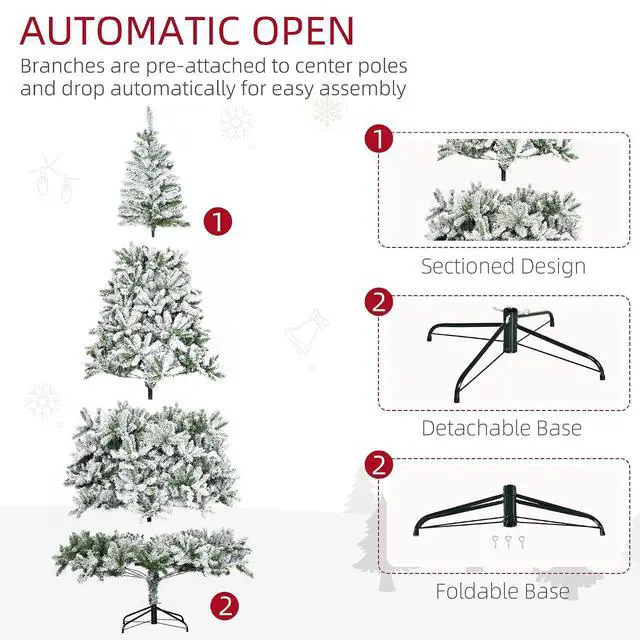 Alt view image 5 of 7 - 9' Tall Unlit Snow Flocked Pine Artificial Christmas Tree Green | Realistic Branches
