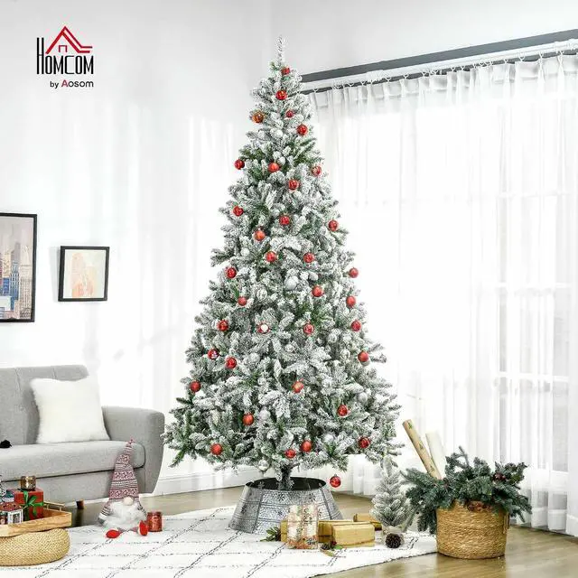 Alt view image 2 of 7 - 9' Tall Unlit Snow Flocked Pine Artificial Christmas Tree Green | Realistic Branches