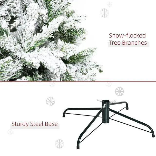 Alt view image 6 of 7 - 9' Tall Unlit Snow Flocked Pine Artificial Christmas Tree Green | Realistic Branches