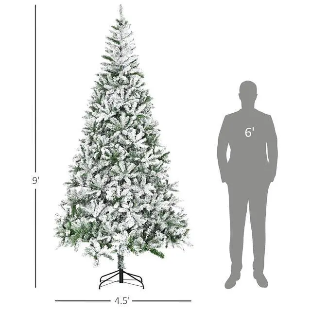 Alt view image 7 of 7 - 9' Tall Unlit Snow Flocked Pine Artificial Christmas Tree Green | Realistic Branches