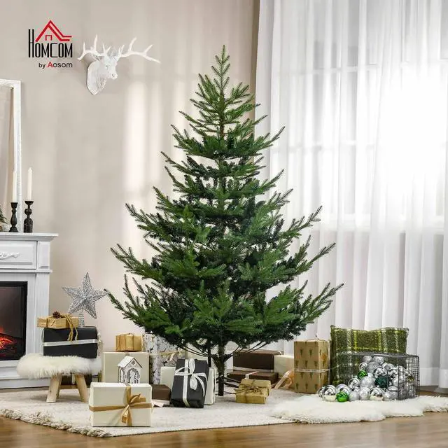 Alt view image 2 of 7 - 6 Foot Artificial Christmas Tree, Nordic Pine, Green | Hinged Xmas Tree, 795 Realistic Branches, Wide Steel Base, Auto Open