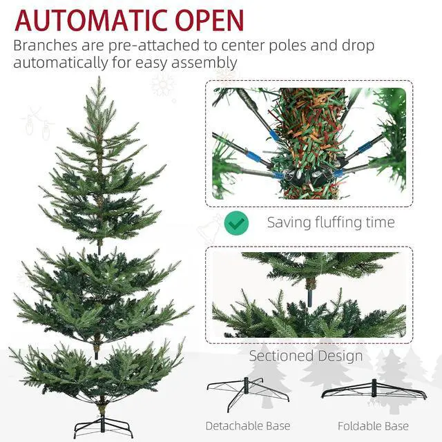 Alt view image 5 of 7 - 6 Foot Artificial Christmas Tree, Nordic Pine, Green | Hinged Xmas Tree, 795 Realistic Branches, Wide Steel Base, Auto Open