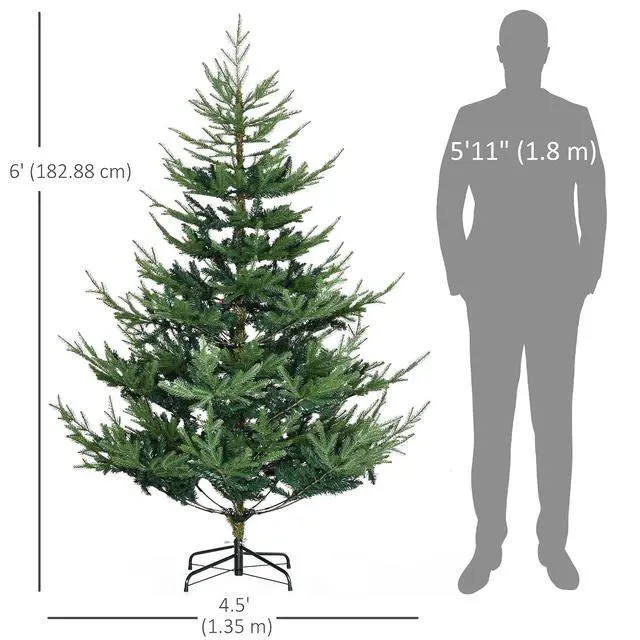 Alt view image 7 of 7 - 6 Foot Artificial Christmas Tree, Nordic Pine, Green | Hinged Xmas Tree, 795 Realistic Branches, Wide Steel Base, Auto Open