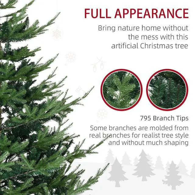 Alt view image 4 of 7 - 6 Foot Artificial Christmas Tree, Nordic Pine, Green | Hinged Xmas Tree, 795 Realistic Branches, Wide Steel Base, Auto Open