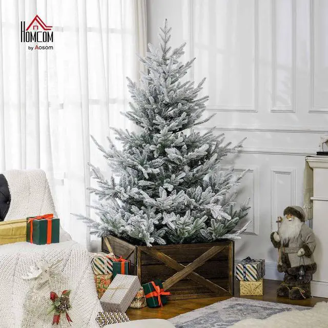 Alt view image 2 of 7 - 6 Foot Artificial Christmas Tree, Snow Flocked, Nordic Pine, Green | Hinged Xmas Tree, 795 Realistic Branches, Wide Steel Base, Auto Open