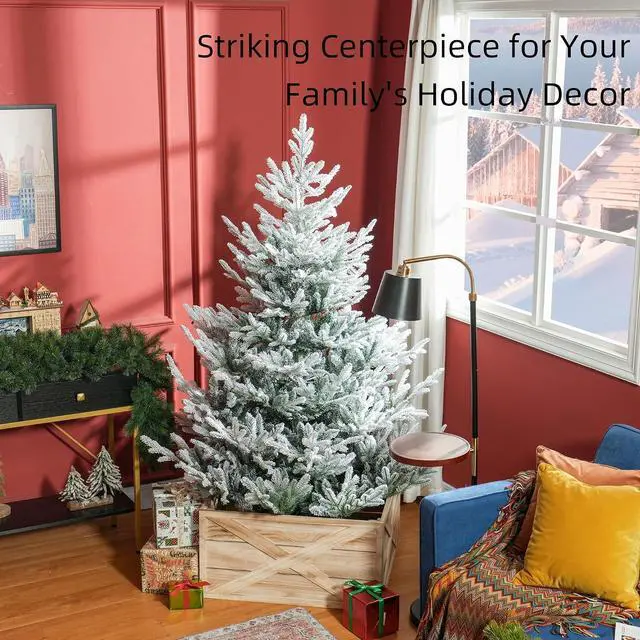 Alt view image 3 of 7 - 6 Foot Artificial Christmas Tree, Snow Flocked, Nordic Pine, Green | Hinged Xmas Tree, 795 Realistic Branches, Wide Steel Base, Auto Open