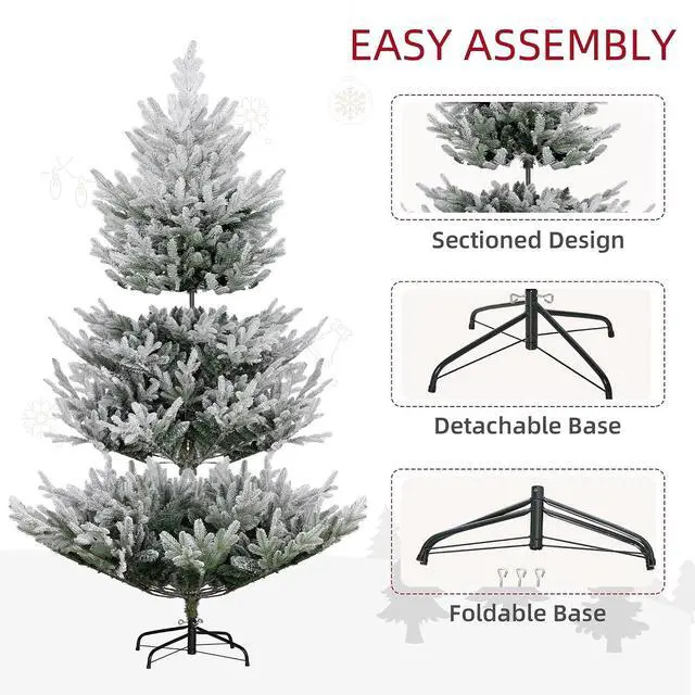 Alt view image 5 of 7 - 6 Foot Artificial Christmas Tree, Snow Flocked, Nordic Pine, Green | Hinged Xmas Tree, 795 Realistic Branches, Wide Steel Base, Auto Open