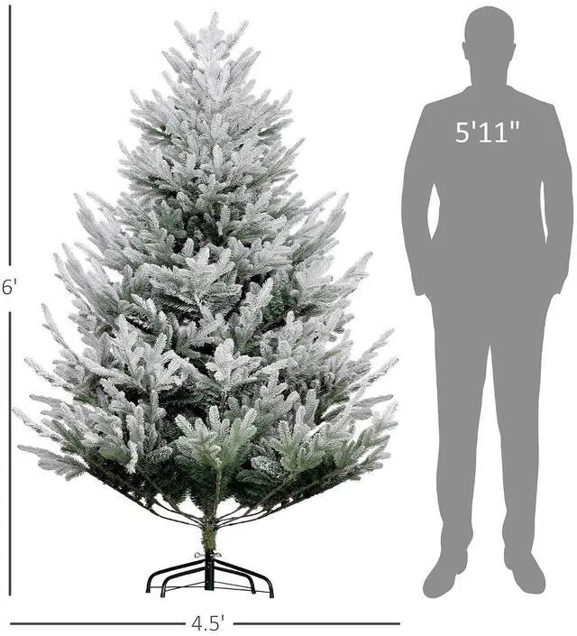Alt view image 7 of 7 - 6 Foot Artificial Christmas Tree, Snow Flocked, Nordic Pine, Green | Hinged Xmas Tree, 795 Realistic Branches, Wide Steel Base, Auto Open