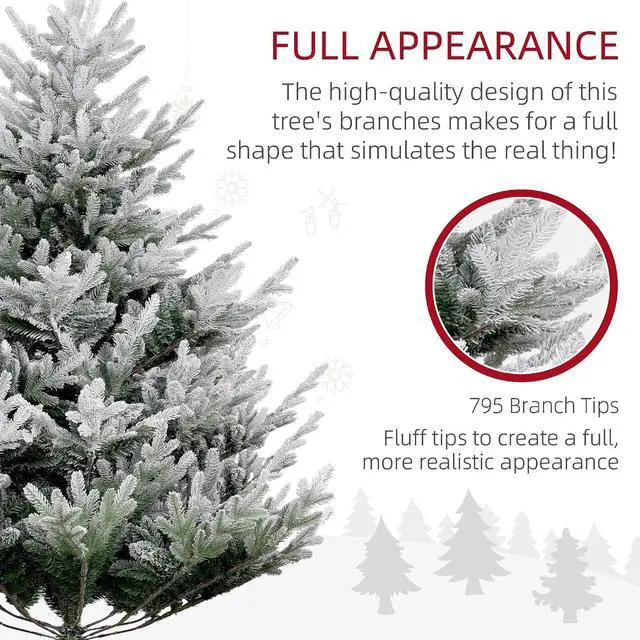 Alt view image 6 of 7 - 6 Foot Artificial Christmas Tree, Snow Flocked, Nordic Pine, Green | Hinged Xmas Tree, 795 Realistic Branches, Wide Steel Base, Auto Open