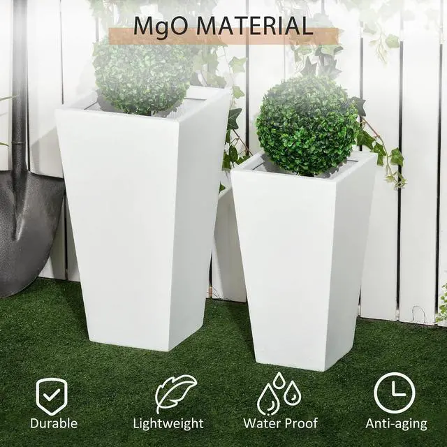 Alt view image 5 of 7 - 2-Pack Outdoor Planter Set with Drainage Holes, 22in & 18in, White | Flower Pots, Durable & Stackable Plant Pot, for Porch, Entryway, Patio, Yard, Garden