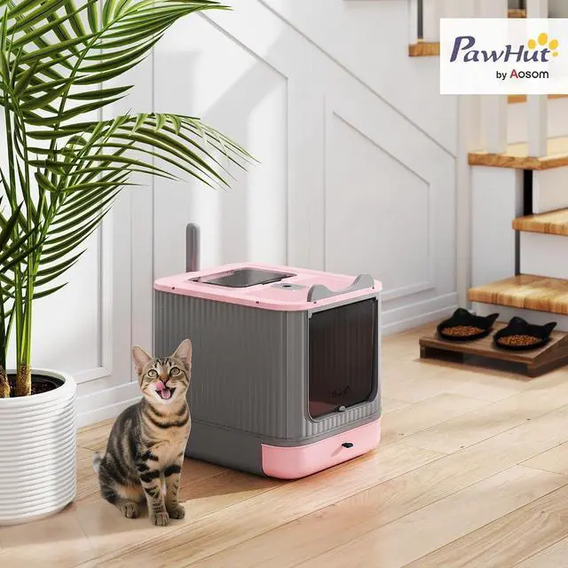 Main image of PawHut Cat Litter Box with Lid Enclosed Litter Box for Medium Cats Pink | Front Entry & Top Exit, Easy Clean Non-Sticky Design, Scoop and Deodorizer Bag, Anti-Leak