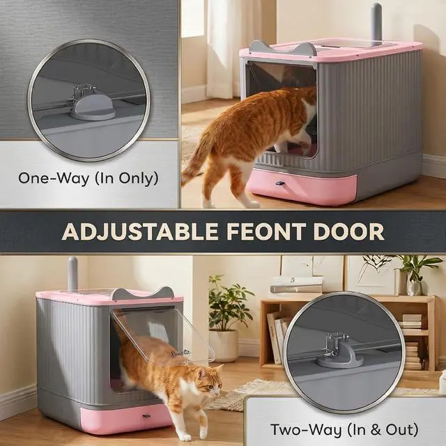 Alt view image 5 of 6 - PawHut Cat Litter Box with Lid Enclosed Litter Box for Medium Cats Pink | Front Entry & Top Exit, Easy Clean Non-Sticky Design, Scoop and Deodorizer Bag, Anti-Leak