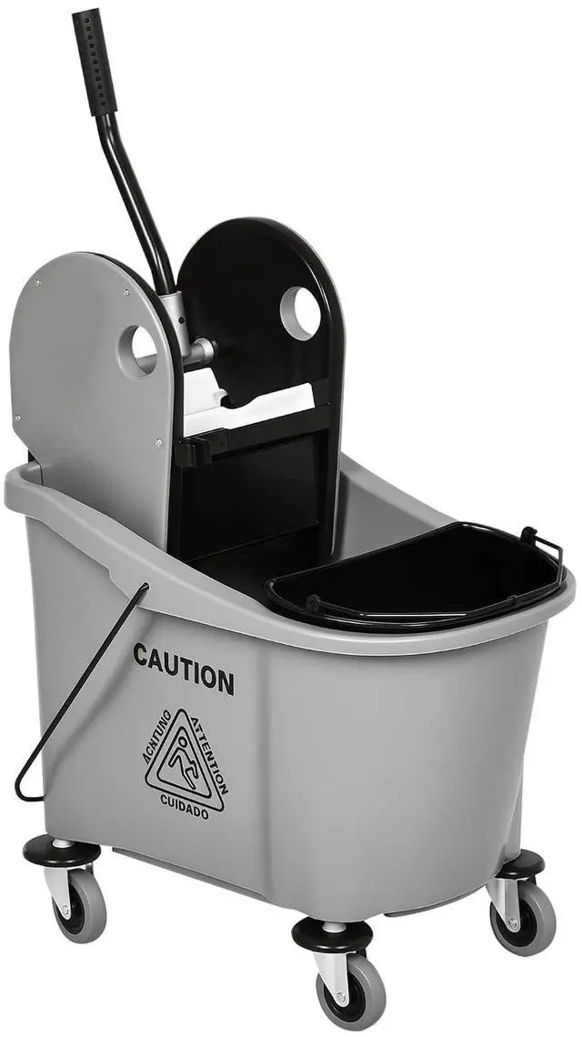 Main image of 9.5 Gallon (38 Quart) Mop Bucket with Wringer Cleaning Cart Grey | 4 Moving Wheels, 2 Separate Buckets, Mop-Handle Holder