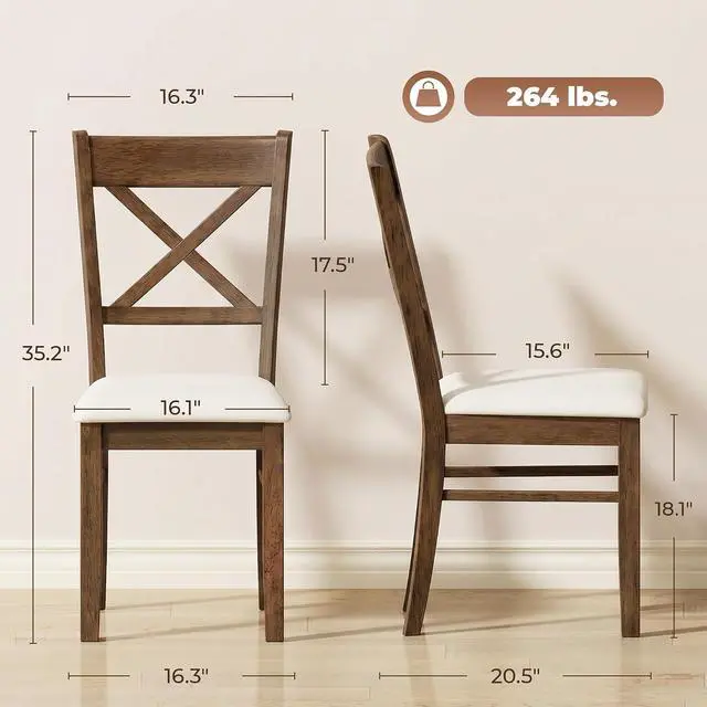 Alt view image 2 of 7 - Dining Chairs Set of 2 Upholstered Kitchen Chairs Cross Back Walnut | Rubberwood Frame, Padded Seat, for Living Room, Dining Room, Kitchen