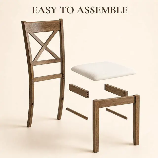 Alt view image 7 of 7 - Dining Chairs Set of 2 Upholstered Kitchen Chairs Cross Back Walnut | Rubberwood Frame, Padded Seat, for Living Room, Dining Room, Kitchen
