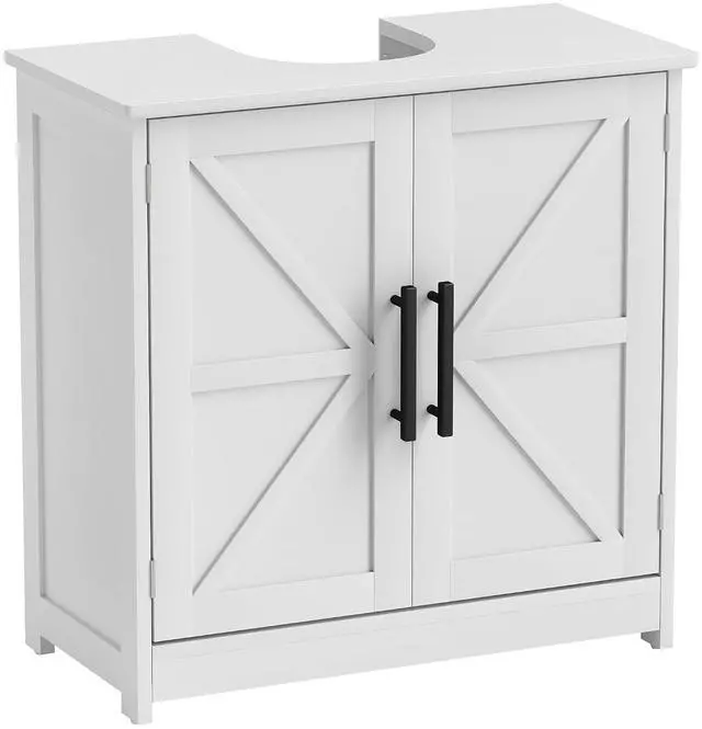 Main image of Pedestal Sink Storage Cabinet, 2 Barn Doors, White | Farmhouse Freestanding Bathroom Sink Cabinet, Adjustable Shelf