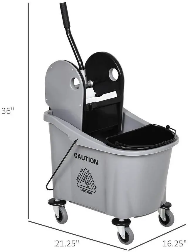 Alt view image 7 of 7 - 9.5 Gallon (38 Quart) Mop Bucket with Wringer Cleaning Cart Grey | 4 Moving Wheels, 2 Separate Buckets, Mop-Handle Holder