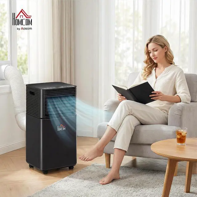 Alt view image 2 of 7 - 8000 BTU Portable Air Conditioner for Rooms up to 344 Sq.Ft. Black | 4-in-1 Mobile AC Unit, Dehumidifier, Cooling Fan, Sleep, Remote, 24H Timer, Auto Off, Window Installation Kit