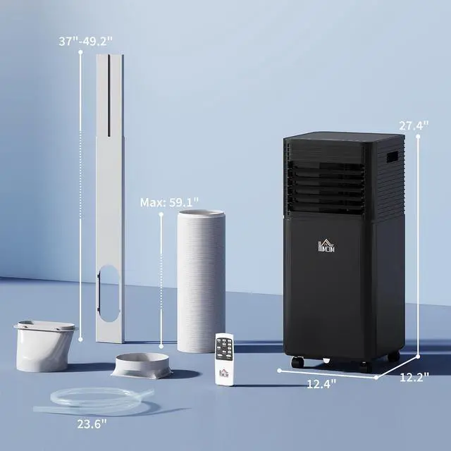 Alt view image 7 of 7 - 8000 BTU Portable Air Conditioner for Rooms up to 344 Sq.Ft. Black | 4-in-1 Mobile AC Unit, Dehumidifier, Cooling Fan, Sleep, Remote, 24H Timer, Auto Off, Window Installation Kit