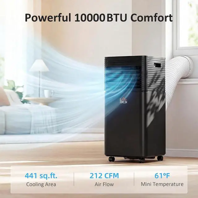 Alt view image 3 of 7 - 10000 BTU Portable Air Conditioner for Rooms up to 441 Sq.Ft. Black | 4-in-1 Mobile AC Unit, Dehumidifier, Cooling Fan, Sleep, Remote, 24H Timer, Auto Off, Window Installation Kit