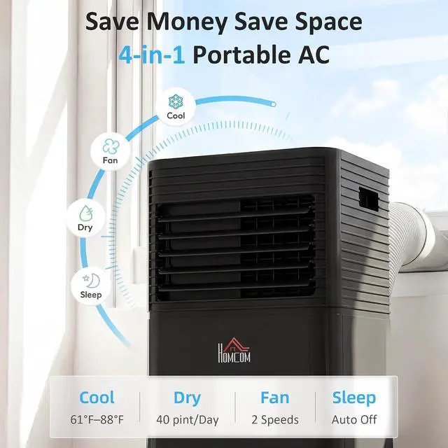 Alt view image 4 of 7 - 10000 BTU Portable Air Conditioner for Rooms up to 441 Sq.Ft. Black | 4-in-1 Mobile AC Unit, Dehumidifier, Cooling Fan, Sleep, Remote, 24H Timer, Auto Off, Window Installation Kit