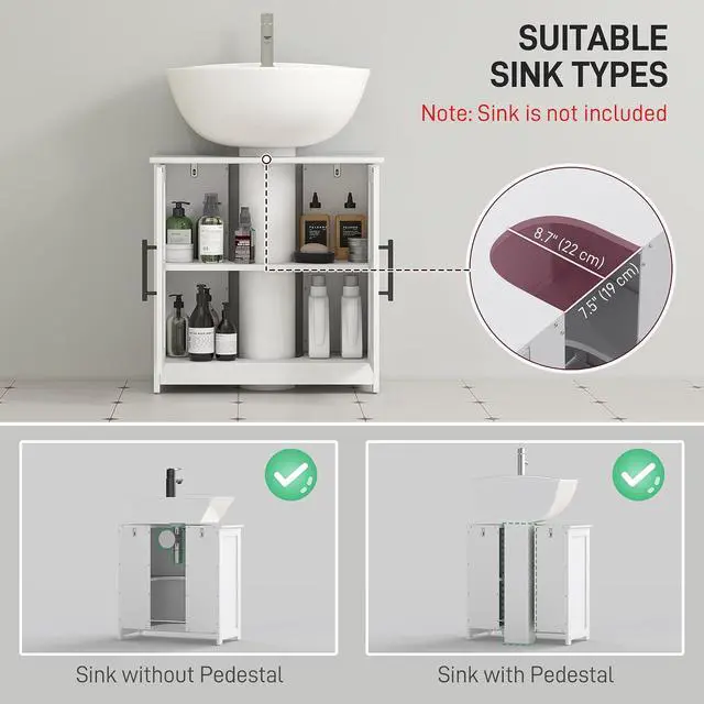 Alt view image 4 of 7 - Pedestal Sink Storage Cabinet, 2 Barn Doors, White | Farmhouse Freestanding Bathroom Sink Cabinet, Adjustable Shelf