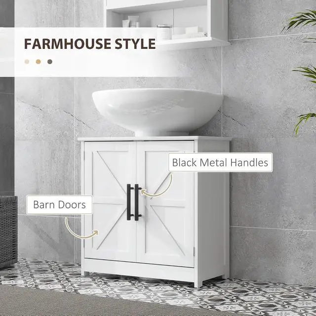 Alt view image 5 of 7 - Pedestal Sink Storage Cabinet, 2 Barn Doors, White | Farmhouse Freestanding Bathroom Sink Cabinet, Adjustable Shelf