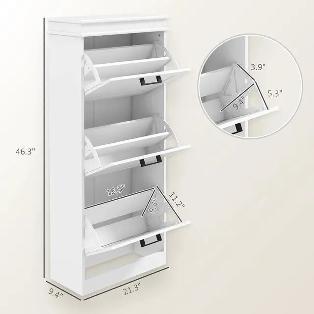 Alt view image 2 of 7 - Shoe Storage Cabinet with 3 Flip Drawers, Narrow Shoe Cabinet, White | Freestanding, Adjustable Shelves, Slim Hidden Rack Organizer, Entryway, Hallway