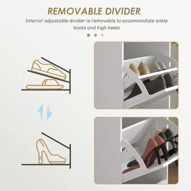 Alt view image 4 of 7 - Shoe Storage Cabinet with 3 Flip Drawers, Narrow Shoe Cabinet, White | Freestanding, Adjustable Shelves, Slim Hidden Rack Organizer, Entryway, Hallway