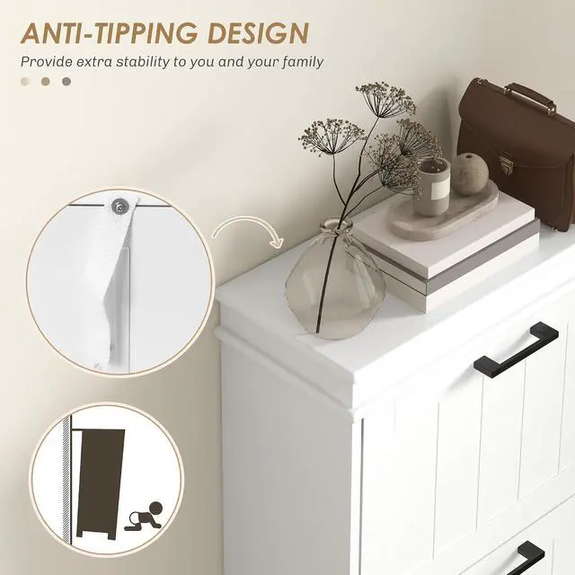 Alt view image 5 of 7 - Shoe Storage Cabinet with 3 Flip Drawers, Narrow Shoe Cabinet, White | Freestanding, Adjustable Shelves, Slim Hidden Rack Organizer, Entryway, Hallway