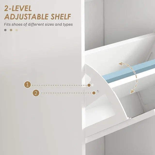 Alt view image 6 of 7 - Shoe Storage Cabinet with 3 Flip Drawers, Narrow Shoe Cabinet, White | Freestanding, Adjustable Shelves, Slim Hidden Rack Organizer, Entryway, Hallway