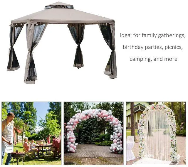 Alt view image 3 of 7 - 9.6' x 9.6' Patio Gazebo Outdoor Canopy with Netting Taupe | Shelter, 2-Tier Roof, Steel Frame, for Garden, Lawn, Backyard, Deck